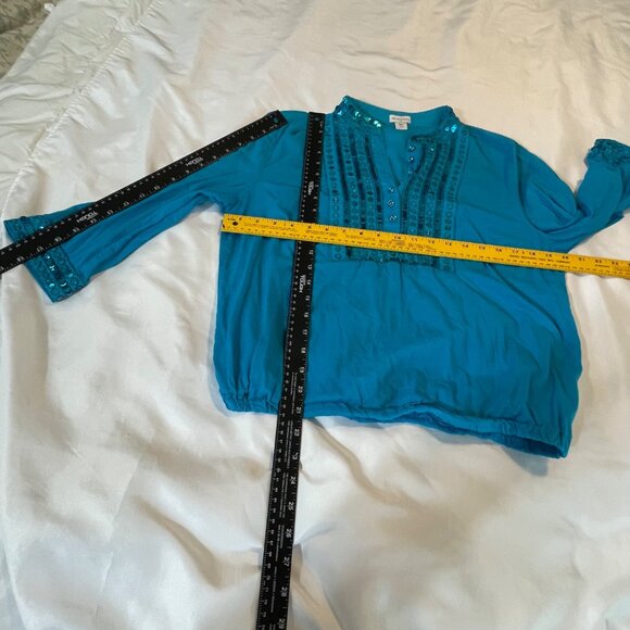 Jaclyn Smith Womens Large Teal Embellished Cotton Blouse - Picture 7 of 10